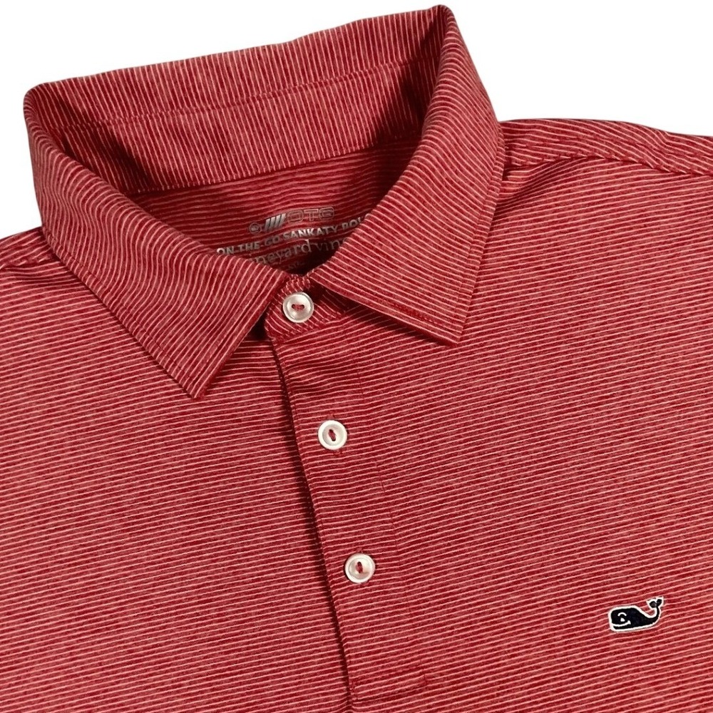 Vineyard Vines Sankaty On-The-Go Polo Mens M Red Gray Striped Performance S/S